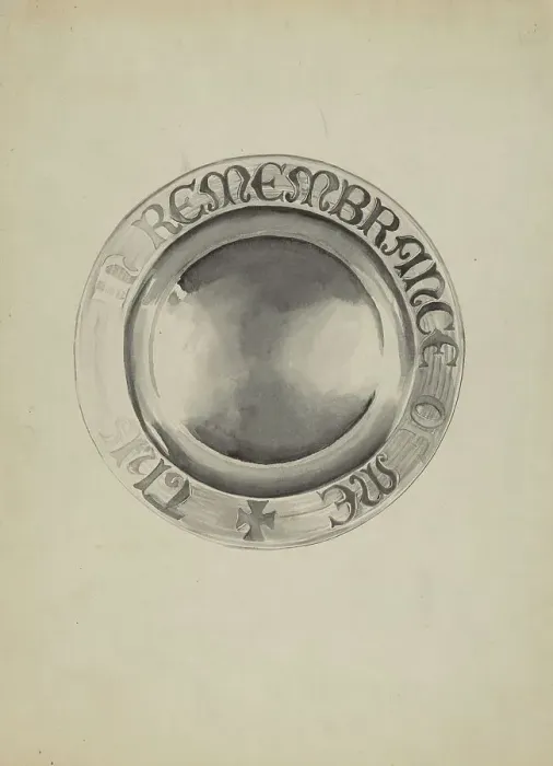 Framed Print : Silver Communion Plate, c. 1936. Creator: Lena Nastasi Framed Print : Silver Communion Plate, c. 1936. Creator: Lena Nastasi