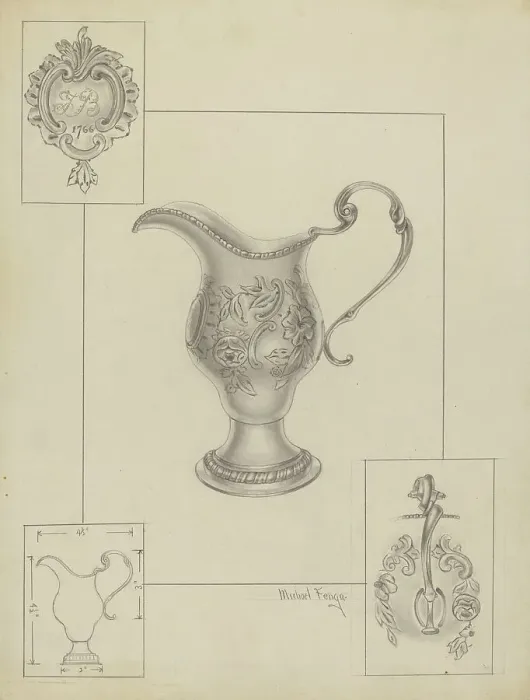 Framed Print : Silver Creamer, c. 1936. Creator: Michael Fenga Framed Print : Silver Creamer, c. 1936. Creator: Michael Fenga