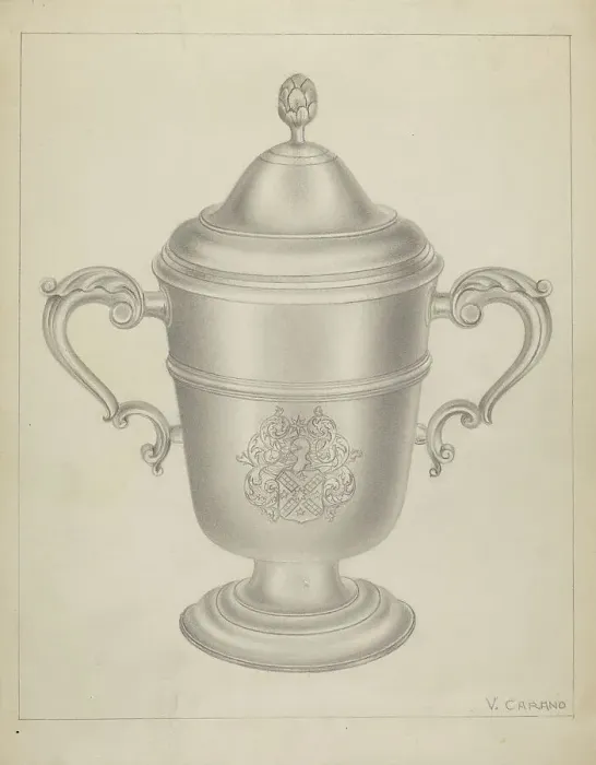 Framed Print : Silver Cup with Cover, c. 1937. Creator: Vincent Carano Framed Print : Silver Cup with Cover, c. 1937. Creator: Vincent Carano