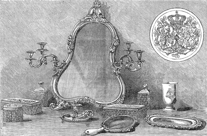 Framed Print : Silver dressing-table articles presented by Prince & Princess Christian of Schleswig-Holstein, 1881. Creator: Unknown Framed Print : Silver dressing-table articles presented by Prince & Princess Christian of Schleswig-Holstein, 1881. Creator: Unknown