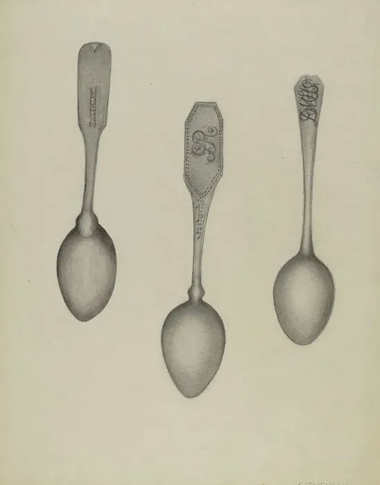 Framed Print : Silver Fiddle Head Spoon, 1935 / 1942. Creator: Florence Stevenson Framed Print : Silver Fiddle Head Spoon, 1935 / 1942. Creator: Florence Stevenson