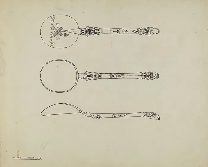 Framed Print : Silver Funeral Spoon, c. 1938. Creator: Kalamian Walton Framed Print : Silver Funeral Spoon, c. 1938. Creator: Kalamian Walton
