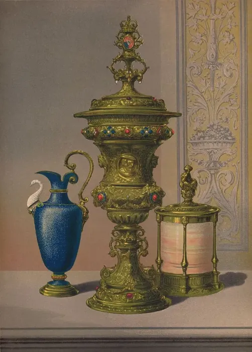 Framed Print : Silver Gilt & Jewelled Vase, Porcelain Vase, Cigar Casket, 1863. Artist: Robert Dudley Framed Print : Silver Gilt & Jewelled Vase, Porcelain Vase, Cigar Casket, 1863. Artist: Robert Dudley