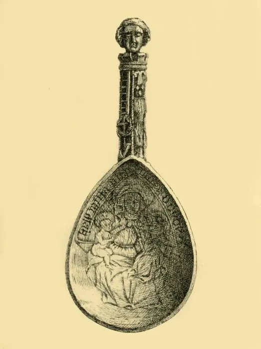 Framed Print : Silver gilt spoon, late 15th century, (1881). Creator: R I Stevenson Framed Print : Silver gilt spoon, late 15th century, (1881). Creator: R I Stevenson