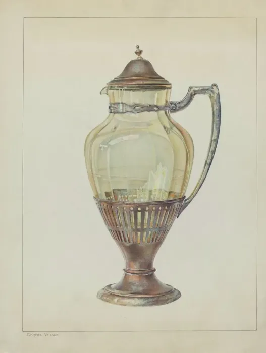 Framed Print : Silver and Glass Flagon, c. 1936. Creator: Carmel Wilson Framed Print : Silver and Glass Flagon, c. 1936. Creator: Carmel Wilson