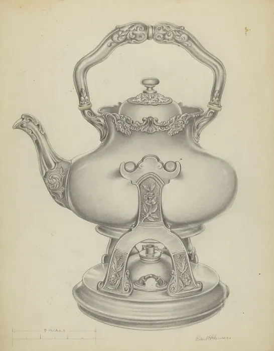 Framed Print : Silver Kettle with Lamp & Stand, c. 1937. Creator: R.E. Schearer. Silver Kettle with Lamp & Stand, c. 1937. Creator: R.E. Schearer Framed Print : Silver Kettle with Lamp & Stand, c. 1937. Creator: R.E. Schearer. Silver Kettle with Lamp & Stand, c. 1937. Creator: R.E. Schearer