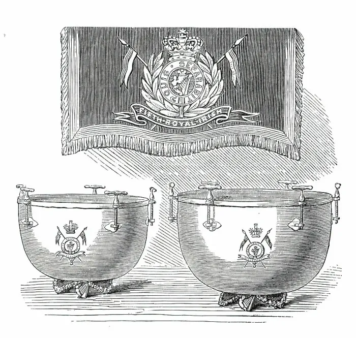 Framed Print : Silver Kettledrums for the 5th Royal Irish Lancers, 1876. Creator: Unknown Framed Print : Silver Kettledrums for the 5th Royal Irish Lancers, 1876. Creator: Unknown