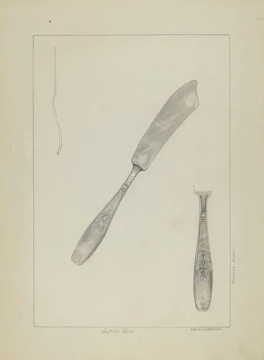 Framed Print : Silver Knife (Rogers Silverware), c. 1936. Creator: Ludmilla Calderon Framed Print : Silver Knife (Rogers Silverware), c. 1936. Creator: Ludmilla Calderon