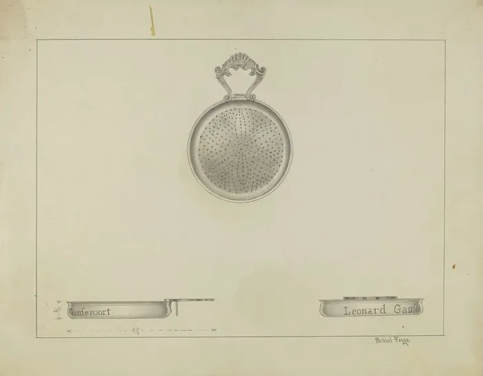Framed Print : Silver Lemon Strainer, c. 1936. Creator: Michael Fenga Framed Print : Silver Lemon Strainer, c. 1936. Creator: Michael Fenga