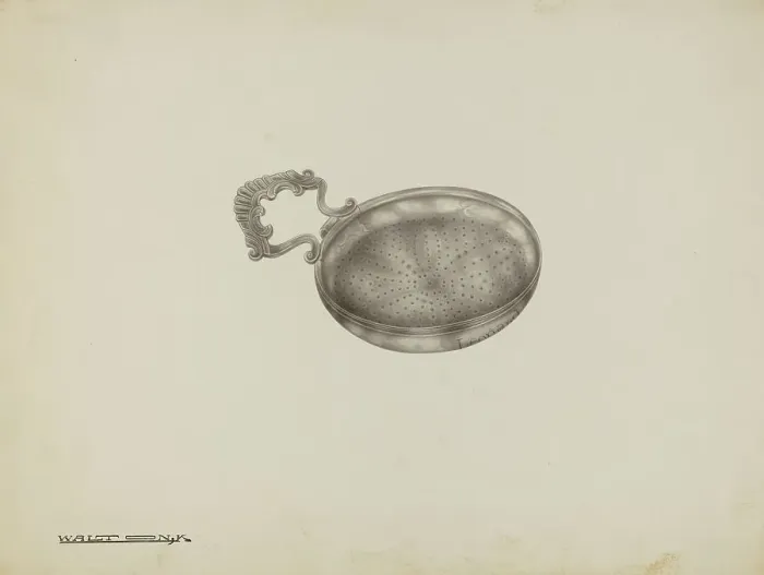 Framed Print : Silver Lemon Strainer, c. 1939. Creator: Kalamian Walton Framed Print : Silver Lemon Strainer, c. 1939. Creator: Kalamian Walton