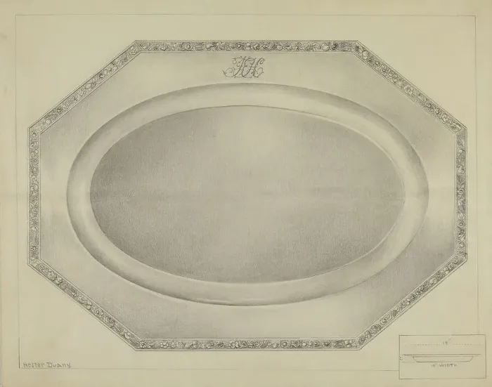 Framed Print : Silver Meat Platter, c. 1936. Creator: Hester Duany Framed Print : Silver Meat Platter, c. 1936. Creator: Hester Duany