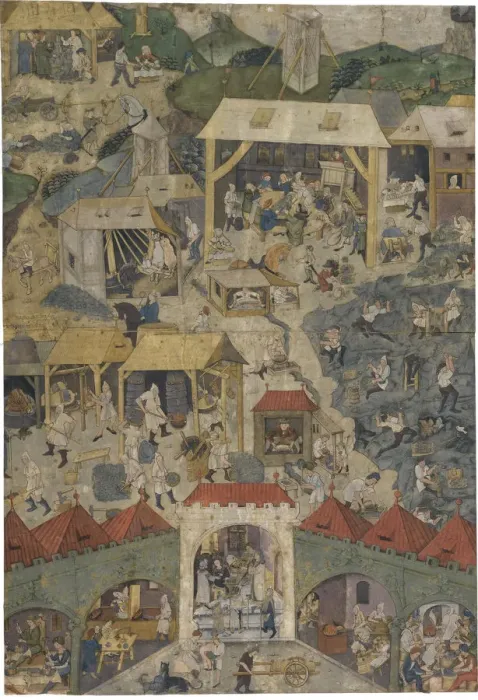 Framed Print : Silver mining and processing in Kutna Hora, Second Half of the 15th century. Artist: Master Matheus (Illuminator) ((?-1496)) Framed Print : Silver mining and processing in Kutna Hora, Second Half of the 15th century. Artist: Master Matheus (Illuminator) ((?-1496))