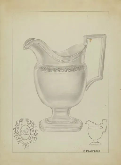 Framed Print : Silver Pitcher, c. 1936. Creator: D. Brandfield Framed Print : Silver Pitcher, c. 1936. Creator: D. Brandfield