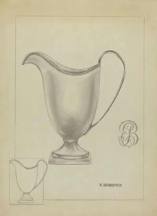 Framed Print : Silver Pitcher, c. 1937. Creator: D. Brandfield Framed Print : Silver Pitcher, c. 1937. Creator: D. Brandfield