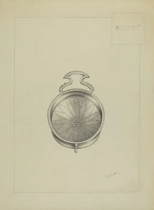 Framed Print : Silver Punch Strainer, c. 1936. Creator: Charlotte Winter Framed Print : Silver Punch Strainer, c. 1936. Creator: Charlotte Winter