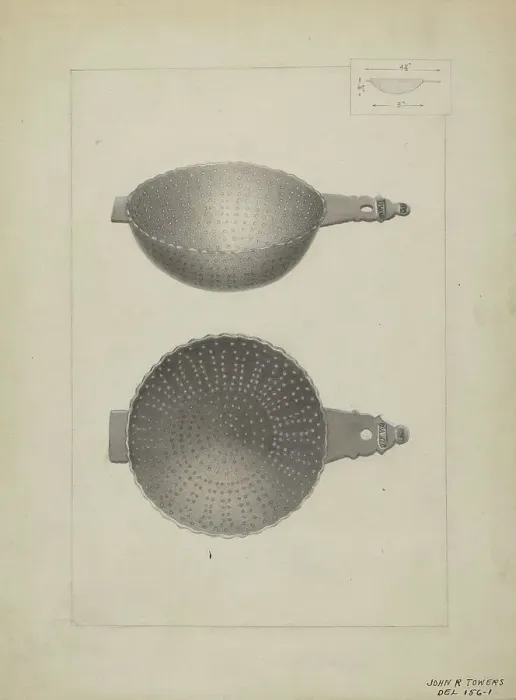 Framed Print : Silver Punch Strainer, c. 1936. Creator: John R. Towers Framed Print : Silver Punch Strainer, c. 1936. Creator: John R. Towers
