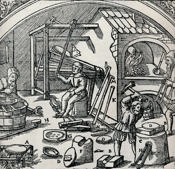Framed Print : A Silver Refinery, 1556, (1917) Framed Print : A Silver Refinery, 1556, (1917)