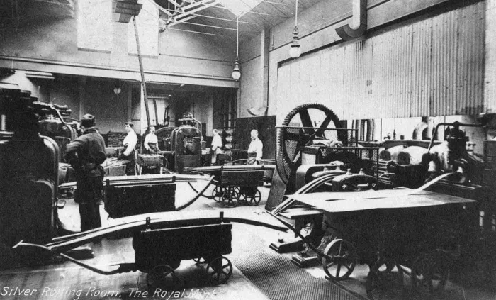 Framed Print : The Silver Rolling Room, the Royal Mint, Tower Hill, London, early 20th century Framed Print : The Silver Rolling Room, the Royal Mint, Tower Hill, London, early 20th century