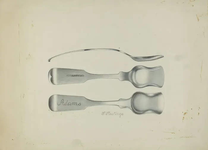 Framed Print : Silver Salt Spoon, c. 1937. Creator: Florence Hastings Framed Print : Silver Salt Spoon, c. 1937. Creator: Florence Hastings