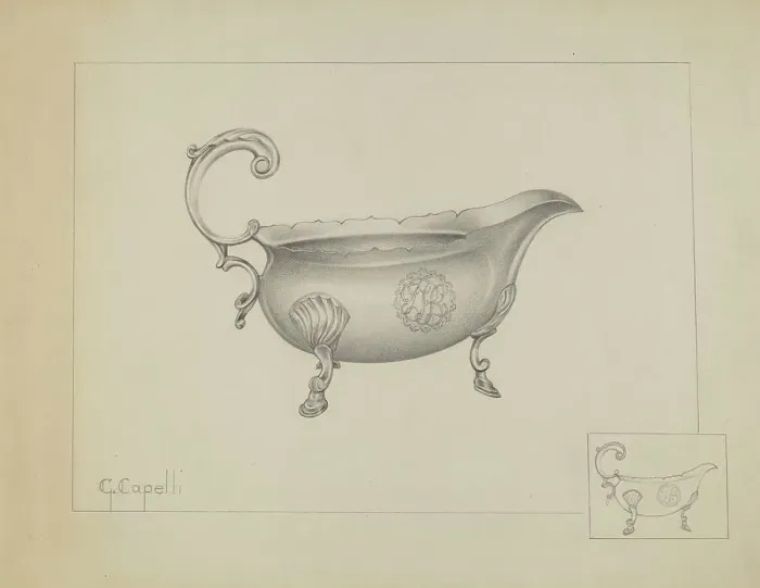 Framed Print : Silver Sauce Boat, c. 1936. Creator: Giacinto Capelli Framed Print : Silver Sauce Boat, c. 1936. Creator: Giacinto Capelli