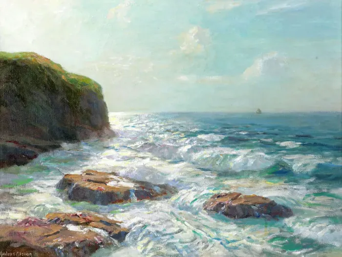 Framed Print : Silver sea, Irish coast, (c1910s). Creator: Julius Olsson Framed Print : Silver sea, Irish coast, (c1910s). Creator: Julius Olsson