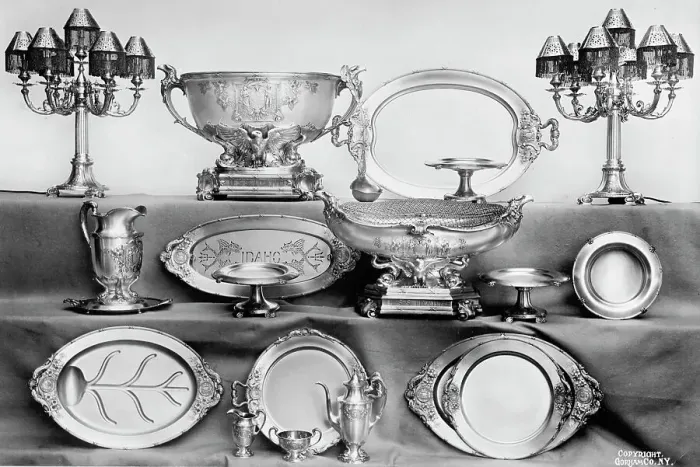 Framed Print : Silver Service of U.S.S. Idaho, 1912. Creator: Harris & Ewing. Silver Service of U.S.S. Idaho, 1912. Creator: Harris & Ewing Framed Print : Silver Service of U.S.S. Idaho, 1912. Creator: Harris & Ewing. Silver Service of U.S.S. Idaho, 1912. Creator: Harris & Ewing