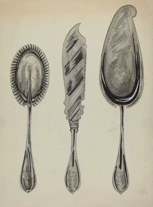 Framed Print : Silver Serving Set, c. 1936. Creator: Ellen Duncan Framed Print : Silver Serving Set, c. 1936. Creator: Ellen Duncan