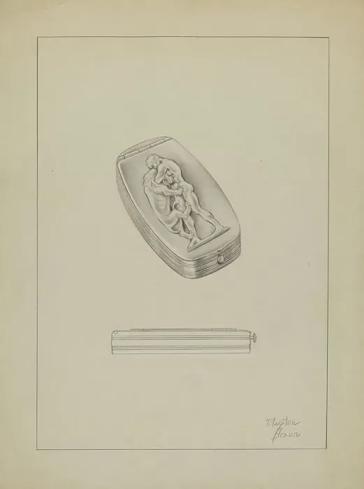 Framed Print : Silver Snuff Box, c. 1936. Creator: Clayton Braun Framed Print : Silver Snuff Box, c. 1936. Creator: Clayton Braun