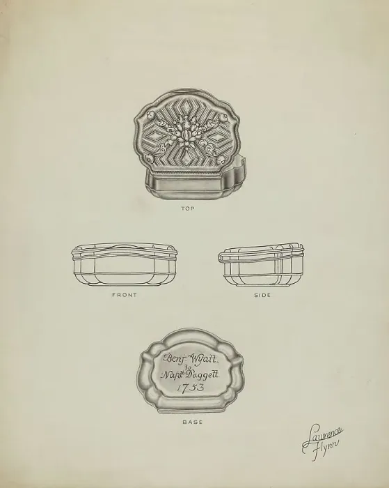 Framed Print : Silver Snuff Box, c. 1939. Creator: Lawrence Flynn Framed Print : Silver Snuff Box, c. 1939. Creator: Lawrence Flynn