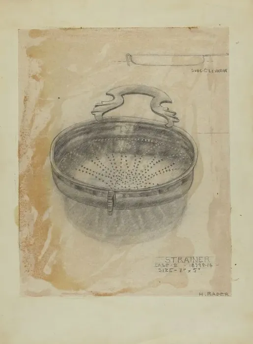 Framed Print : Silver Strainer, 1935 / 1942. Creator: Herman Bader