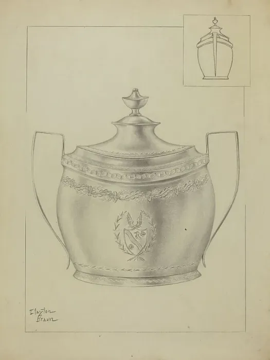 Framed Print : Silver Sugar Bowl, c. 1936. Creator: Clayton Braun Framed Print : Silver Sugar Bowl, c. 1936. Creator: Clayton Braun