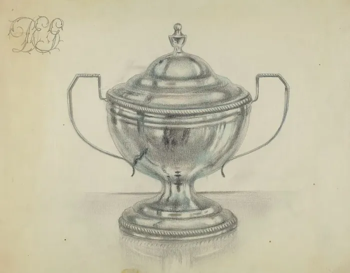 Framed Print : Silver Sugar Bowl, c. 1936. Creator: Herbert Russin