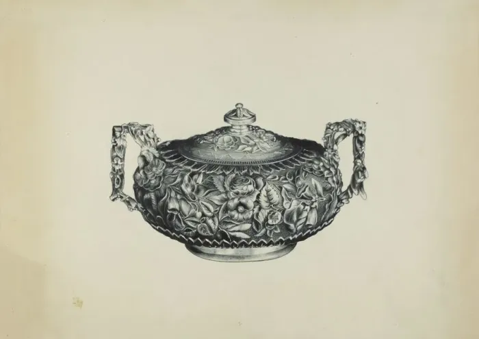 Framed Print : Silver Sugar Bowl, c. 1938. Creator: Florence Hastings Framed Print : Silver Sugar Bowl, c. 1938. Creator: Florence Hastings
