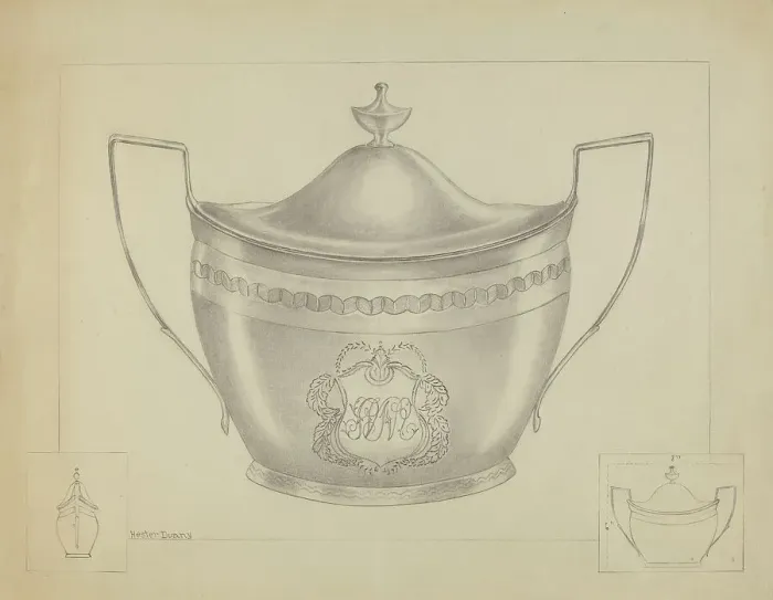 Framed Print : Silver Sugar Bowl with Cover, 1936. Creator: Hester Duany Framed Print : Silver Sugar Bowl with Cover, 1936. Creator: Hester Duany