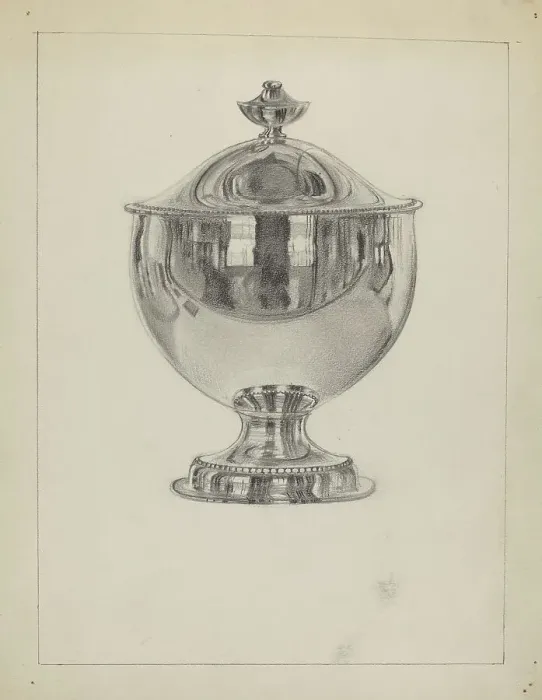 Framed Print : Silver Sugar Bowl with Cover, c. 1936. Creator: Vincent Carano