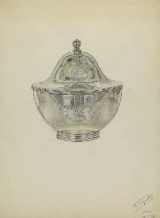 Framed Print : Silver Sugar Bowl with Cover, c. 1936. Creator: Frank Fumagalli Framed Print : Silver Sugar Bowl with Cover, c. 1936. Creator: Frank Fumagalli