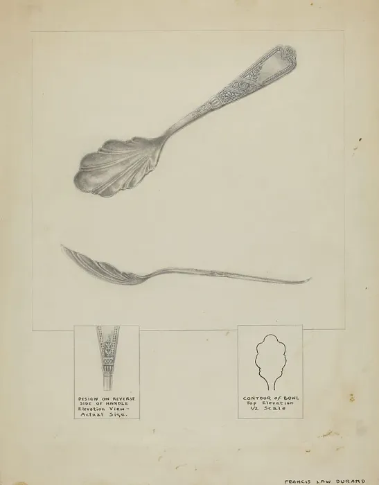 Framed Print : Silver Sugar Spoon, c. 1936. Creator: Francis Law Durand Framed Print : Silver Sugar Spoon, c. 1936. Creator: Francis Law Durand