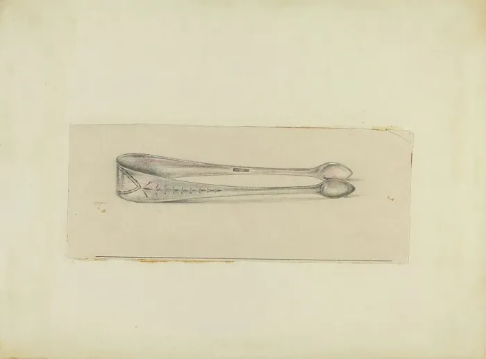 Framed Print : Silver Sugar Tongs, 1935 / 1942. Creator: Mary Berner Framed Print : Silver Sugar Tongs, 1935 / 1942. Creator: Mary Berner