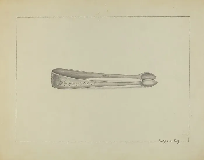 Framed Print : Silver Sugar Tongs, c. 1936. Creator: Suzanne Roy Framed Print : Silver Sugar Tongs, c. 1936. Creator: Suzanne Roy