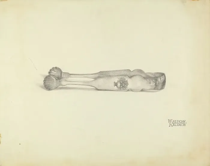 Framed Print : Silver Sugar Tongs, c. 1939. Creator: Kalamian Walton Framed Print : Silver Sugar Tongs, c. 1939. Creator: Kalamian Walton