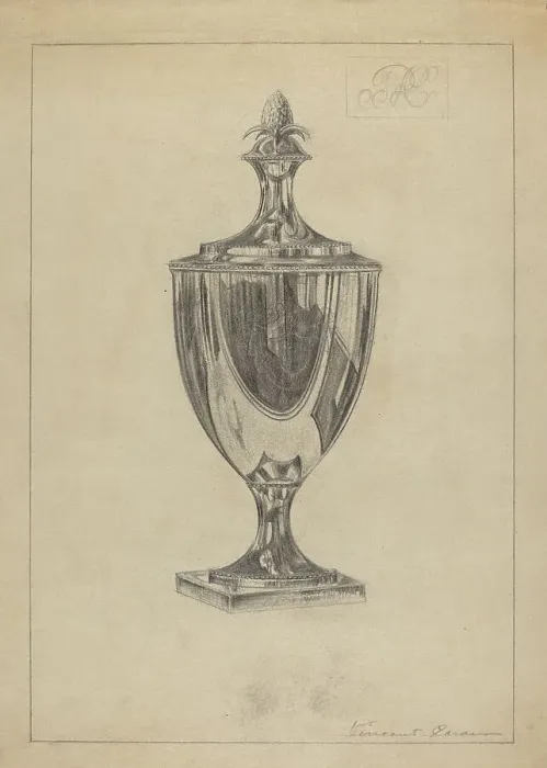 Framed Print : Silver Sugar Urn, c. 1936. Creator: Vincent Carano Framed Print : Silver Sugar Urn, c. 1936. Creator: Vincent Carano