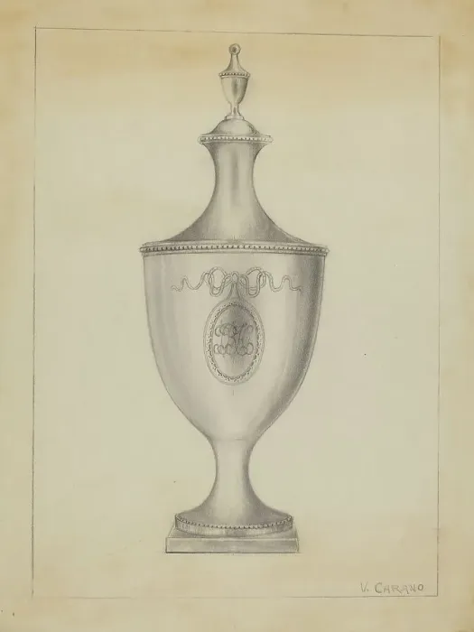 Framed Print : Silver Sugar Urn, c. 1936. Creator: Vincent Carano Framed Print : Silver Sugar Urn, c. 1936. Creator: Vincent Carano