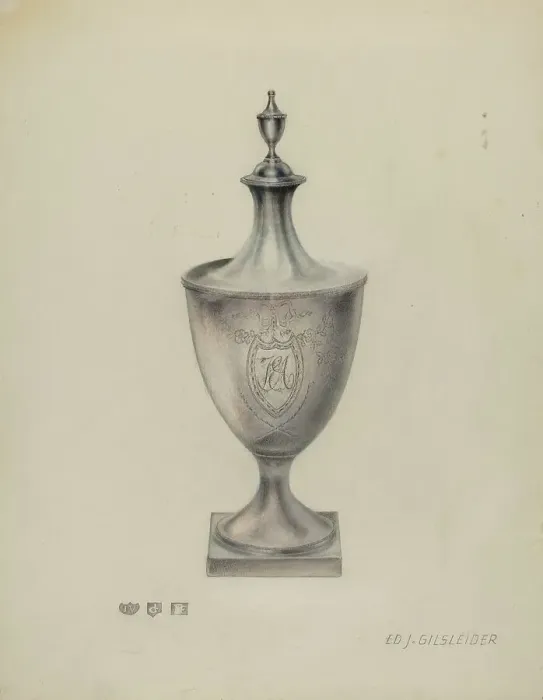 Framed Print : Silver Sugar Urn, c. 1940. Creator: E. J. Gilsleider Framed Print : Silver Sugar Urn, c. 1940. Creator: E. J. Gilsleider