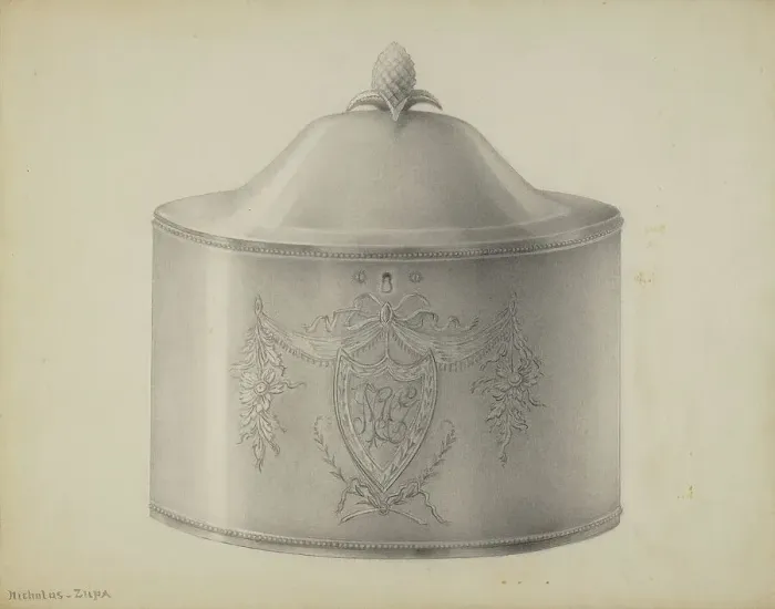 Framed Print : Silver Tea Caddy, c. 1937. Creator: Nicholas Zupa Framed Print : Silver Tea Caddy, c. 1937. Creator: Nicholas Zupa