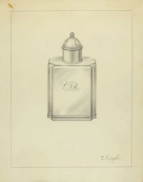 Framed Print : Silver Tea Caddy, c. 1939. Creator: Hester Duany Framed Print : Silver Tea Caddy, c. 1939. Creator: Hester Duany
