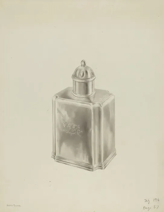 Framed Print : Silver Tea Caddy, c. 1939. Creator: Hester Duany Framed Print : Silver Tea Caddy, c. 1939. Creator: Hester Duany