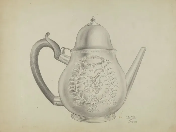 Framed Print : Silver Teapot, 1935 / 1942. Creator: Clayton Braun