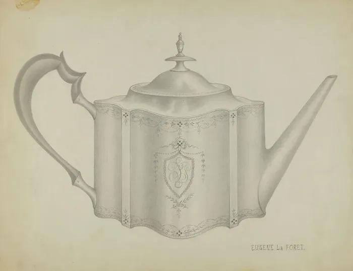 Framed Print : Silver Teapot, 1935 / 1942. Creator: Eugene La Foret Framed Print : Silver Teapot, 1935 / 1942. Creator: Eugene La Foret