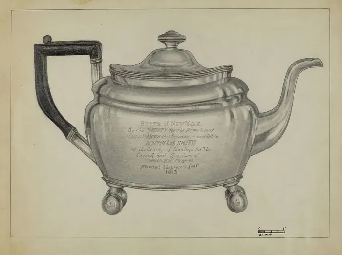 Framed Print : Silver Teapot, 1935 / 1942. Creator: Michael Fenga Framed Print : Silver Teapot, 1935 / 1942. Creator: Michael Fenga