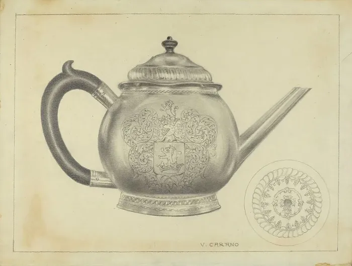 Framed Print : Silver Teapot, 1935 / 1942. Creator: Vincent Carano Framed Print : Silver Teapot, 1935 / 1942. Creator: Vincent Carano